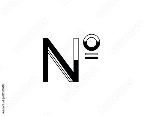 Vector illustration of a linear numero sign ( ). This typographic symbol features a solid black capital 'N' combined with a smaller, outlined superscript 'o'. Isolated on white background.