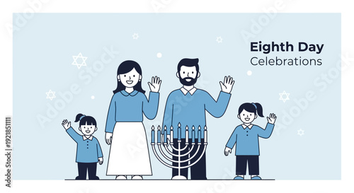Family Celebrating Eighth Day Of Hanukkah With Menorah Wishes
