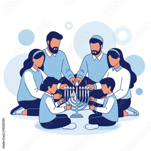 Family Celebrating Hanukkah Together Lighting the Menorah With Joyful Spirit