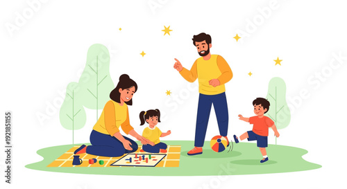 Family Day: Playful Moments of Recreation and Togetherness in a Park Setting