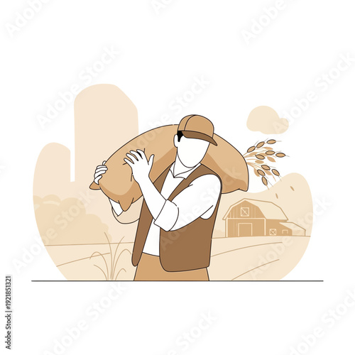 Farmer Carrying Harvest Bag Illustrative Concept For Agricultural and Sustainable Rural Themes
