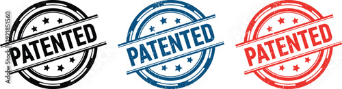 Patented Rubber Stamp Icons Set Approved Patent Certification Badge Labels Vector Collection