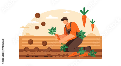 Farmer Harvesting Fresh Carrots From The Field