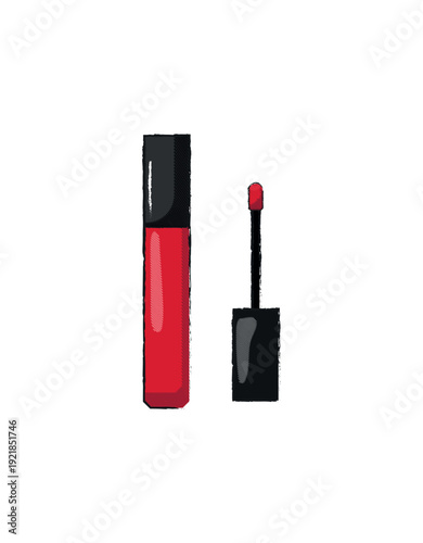 Vector illustration of lip gloss and eyeliner.