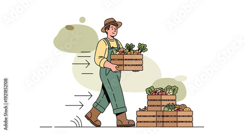 Farmer Carrying Fresh Produce Boxes Delivering Healthy Vegetables From The Garden