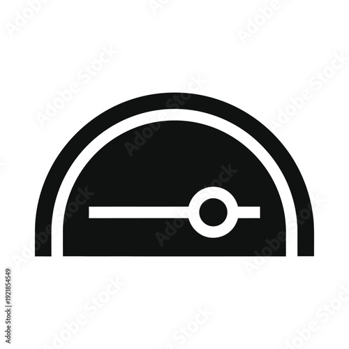 Simple black and white icon of a semicircle with a line and circle, ui elements