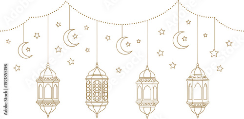Wallpaper Mural Islamic lantern silhouette vector illustration set, black white clipart of crescent moon star festive design, artwork bundle for Ramadan Eid themes Torontodigital.ca