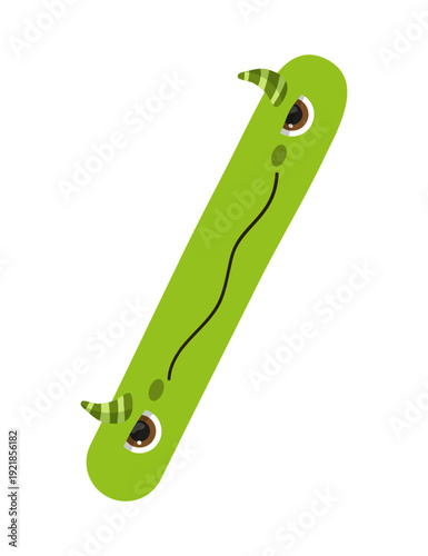 Vector illustration of a green monster slash with eyes. The slash is cartoonish and designed for funny illustrations.