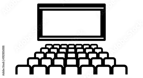An illustration of a cinema screen in front of rows of seats, representing entertainment and leisure activities