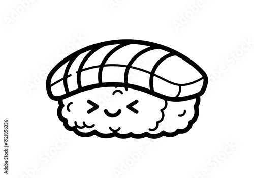Cute sushi illustration, hand-drawn Japanese food, delicious rice and fish, minimalist drawing