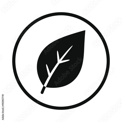 Black leaf icon in a circle on a isolated, ui elements
