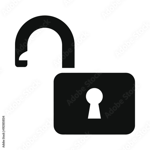 Black padlock with open shackle on isolated, ui elements