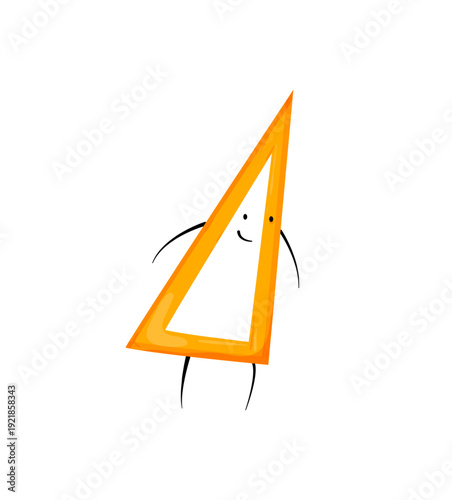 Vector illustration of a cartoon protractor character with a face and legs.