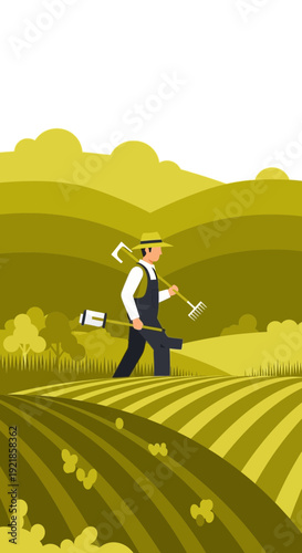 Farmer Working Hard in a Vibrant Rural Landscape