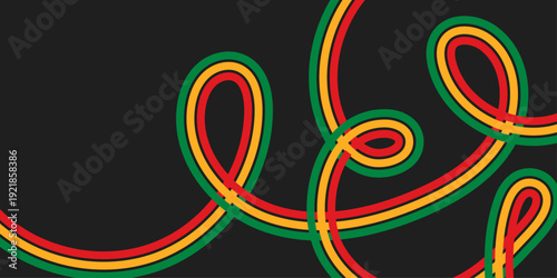 Retro 70s Groovy Background with Pan African Colors for Black History Month. Abstract Wavy Line Pattern and Juneteenth Banner. Vector illustration