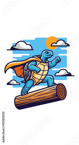 Fast Superhero Turtle Riding Log Through Sky