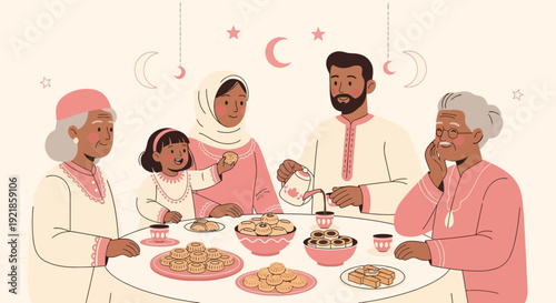 Festive Family Gathering Sharing Sweet Treats Together During Ramadan Celebration