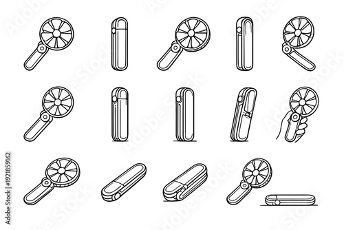 Surface cooling construction icon simple rounded portable fan size icons vector foldable