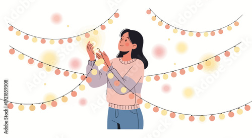 Festive String Lights And Joyful Person Creating Ambiance