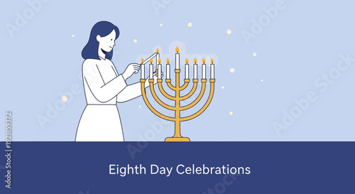 Festive Hanukkah Candle Lighting Ceremony With Woman And Menorah
