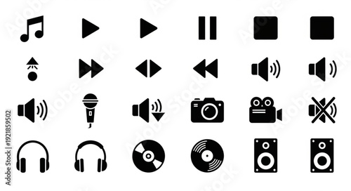 Collection of various audio and video playback icons.