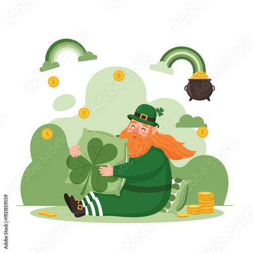 Festive Leprechaun Embraces Clover Luck And Golden Treasures