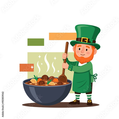 Festive Leprechaun Cooking A Delicious St Patrick's Day Stew In A Large Bowl