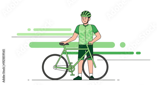 Fit Cyclist Standing With Bicycle And Protective Gear