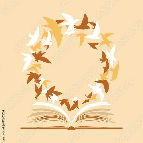Flock Of Birds Taking Flight From Open Book Symbolizing Knowledge And Freedom