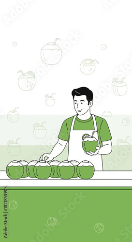 Fresh Coconut Drink Vendor Offering Healthy Hydration To Customers