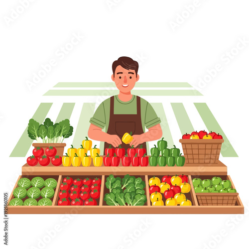 Fresh Produce Farmer Offering Healthy Vegetables and Fruits At Market Stall