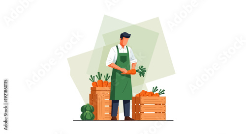 Fresh Produce Farmer Preparing Vegetables At Market Stall