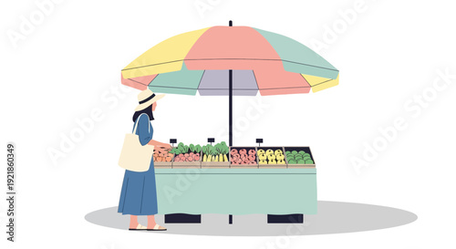 Fresh Produce Stand With Shopper Choosing Healthy Food