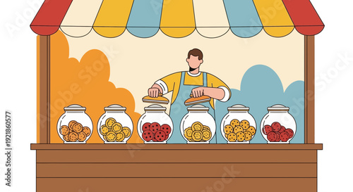 Freshly Baked Treats Being Served From A Colorful Street Food Stall Stand