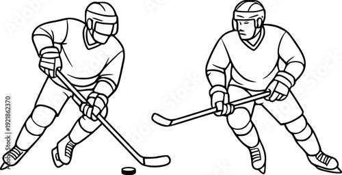 outline vector of a hockey player, isolated on white. Suitable for logos, posters, branding, icons, merchandise, and hockey sports promotional designs.