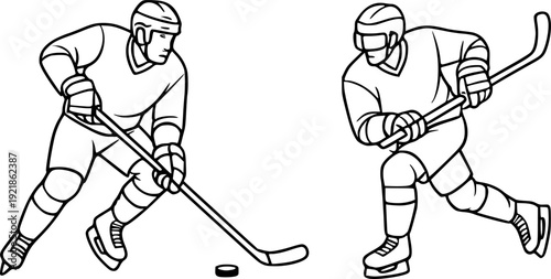 outline vector of a hockey player, isolated on white. Suitable for logos, posters, branding, icons, merchandise, and hockey sports promotional designs.