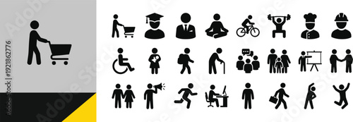 Black Silhouette People Icons Set on White Background