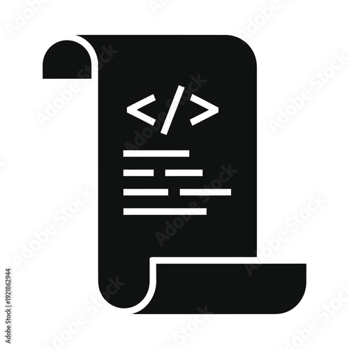Black scroll with code symbol on isolated, ui elements