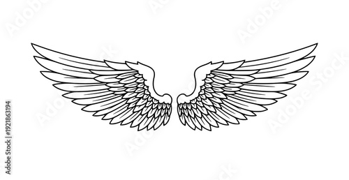 Symmetrical Angel Wings Symbol Detailed Feather Vector Illustration