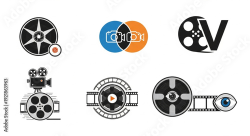 Collection of vintage film and camera icons for video production.