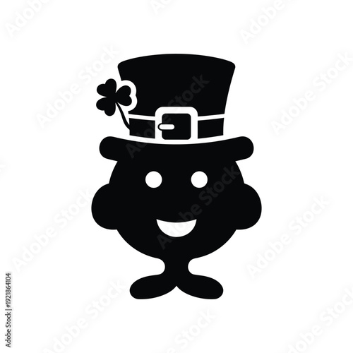 Leprechaun hat icon, clover symbol, simple cartoon face, st patricks day concept