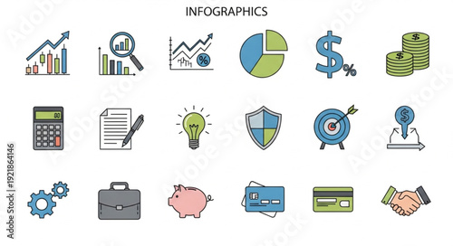 Business Infographic Icons Collection for Finance and Strategy.