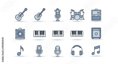 Collection of musical instruments and audio equipment icons.