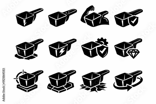 Set sturdy accessory generation image strong cleaning tool icon durability vector body