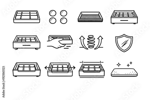 Vector geometry grip icons drawer pads placement detailing proportions organizer divider outline