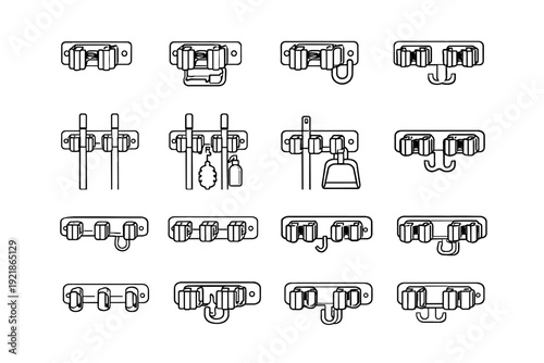 Wall hook design holder broom hanging simple vector icon compact mounted organizer