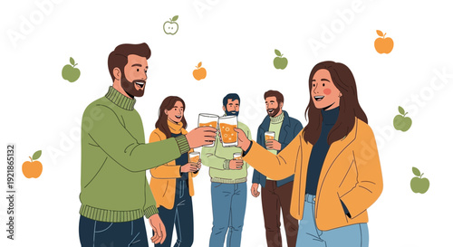 Friends Enjoying Refreshing Apple Drinks Together Celebrating Harvest Season Outdoors
