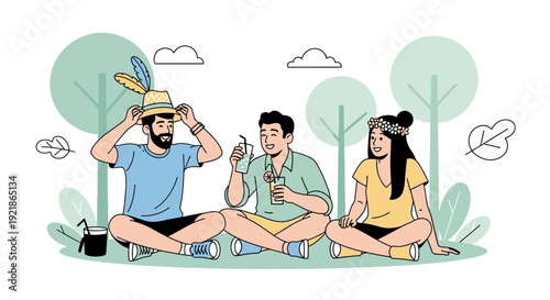 Friends Enjoying Refreshments Outdoors In A Lighthearted Gathering