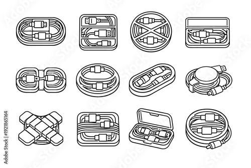 Winding accessory vector winder icons segmented cable modern neat desk outline icon