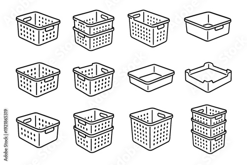 Icon cutouts vector storage side modular basket outline body carry organizer icons
